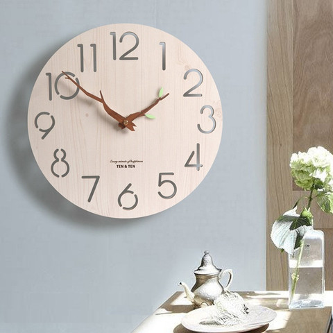 Hollow Wooden Wall Clock Modern Design Trunk Pointer Nordic for Child Room 3D Clocks Retro Watch Home Decor Leaf Glowing 12 inch ► Photo 1/6