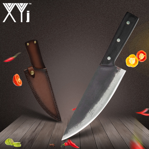 XYj 8 inch Handmade  Forged Chef Knife High Carbon Steel Full Tang Chinese Style Cleaver Butcher Meat Steak Fish Kitchen Knife ► Photo 1/6