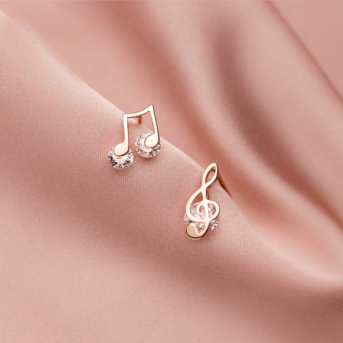 100% Real 925 Sterling Silver Dainty Zircon Music Note Treble Clef Stud Earrings for Women Girls Music Lovers ► Photo 1/6