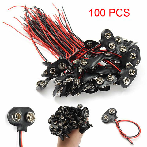 100pcs/lot 9V Battery Connector Snap Wire Cable Adapter Holder Experimental Snap Power Cable Connectors Terminals T Style 15cm ► Photo 1/6