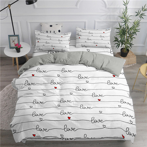 Love Heart Printed Duvet Cover Set, Girl Queen Size Bed Sets