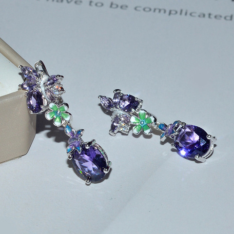 New Fashion Oval Large Enamel Crystal Dangle Earrings Female Wedding Jewelry Luxury Silver Zirconia Earrings Women Earrings ► Photo 1/4