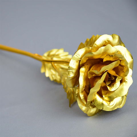 1Pc Gold Rose Flower Foil Plated Plastic Artificial Roses Valentines Day Gift Beauty Golden Flowers for Home Wedding Decoration ► Photo 1/6