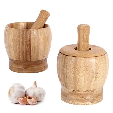 Multifunction Garlic Press Wood Mortar And Pestle Set Manual Ginger Spices Mortar Pestle Set Grinding Bowl Grinder Kitchen Tool ► Photo 1/6