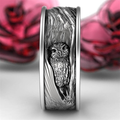 Vintage Owl Gothic Punk Ring Men Silvery Jewelry Rock Rings For Women Lovers Couple Finger Ring Female Wedding Rings Mens Gifts ► Photo 1/6