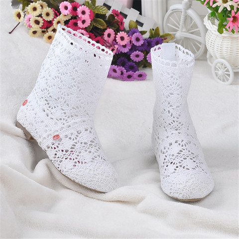 spring and autumn knitted hollow boots flat bottom mesh high / low tube breathable fashion lace boots women's shoes ► Photo 1/6