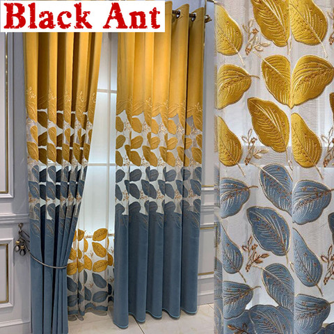 Nordic Luxury Golden Leaf Semi-Blackout Curtain for Living room Villa Bedroom Hollow-out Velvet Embroidered Window Drapes X793T3 ► Photo 1/6