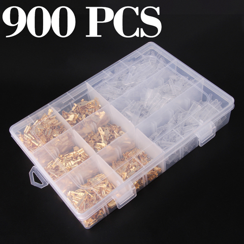 900Pcs/lot 2.8/4.8/6.3mm Female and male Crimp Terminal Connector Gold Brass/Silver Car Speaker Electric Wire Connectors Set ► Photo 1/6