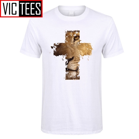 Men's Custom Made T Shirts Lion Cross Christian Animal Homme Tee Shirts Cheap Men Cotton Shirts ► Photo 1/6