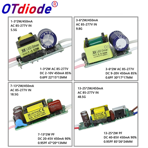 Inside 1-36W Isolation AC85-277V LED Driver 1-3x2W 3-6x2W 4-8x2W 7-13x2W 13-25x2W 450mA DC2-85V Constant Current Free Shipping ► Photo 1/6