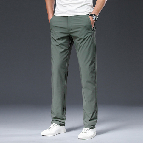 BROWON 2022 Male Trousers Summer New Nylon Solid Color Straight Mid Loose Full Length Smart Casual Pants Work Pants ► Photo 1/6