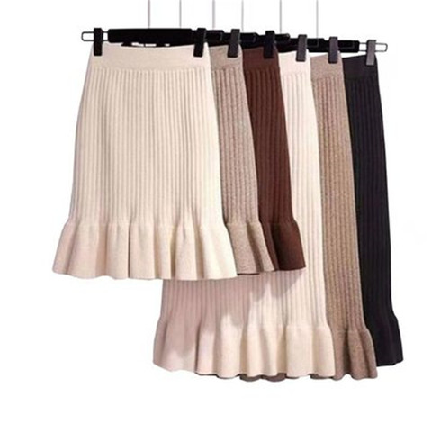 Women Skirt Knitted High Waist Pleated Lady Skirts Solid Elastic Mermaid Knitting Ribbed Autumn Winter Female Bottoms Two Types ► Photo 1/6