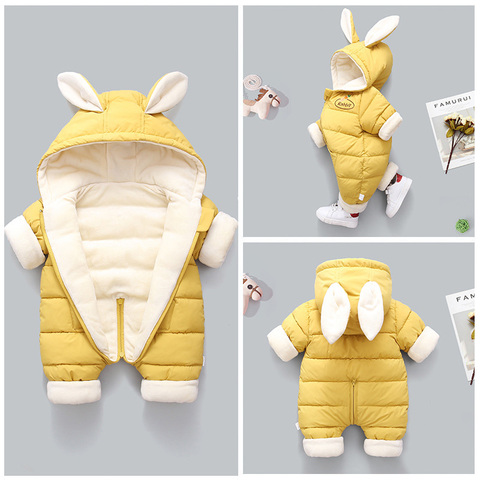 2022 Autumn Winter Overall For Children Infant Down Cotton Thickened Clothes Hooded Cartoon Baby Boys Girls Jumpsuit Baby Romper ► Photo 1/6