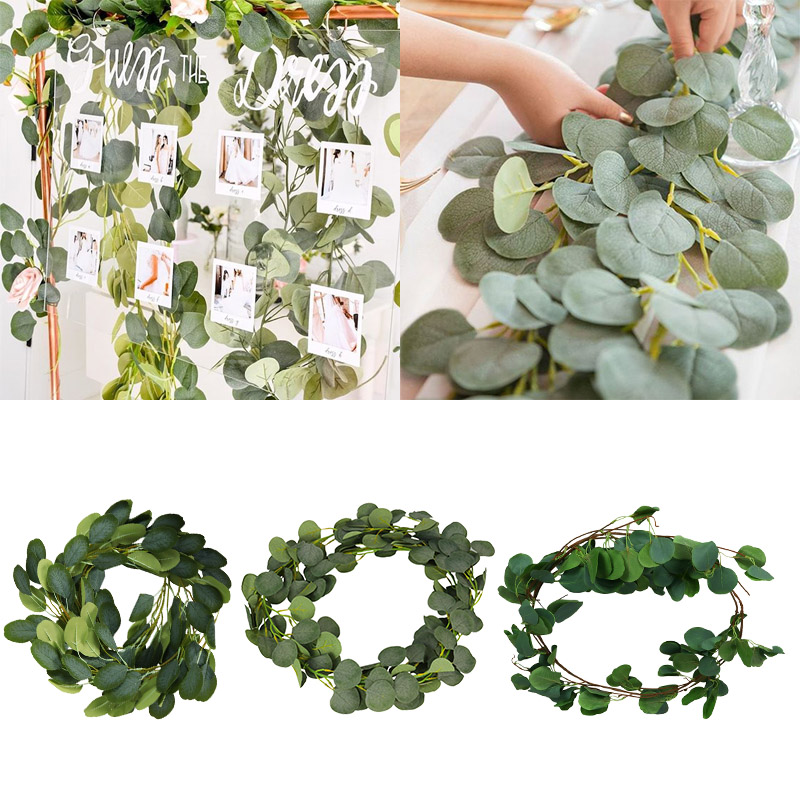 Buy Online Medding Artificial Green Eucalyptus Garland Leaves Vine Fake Vines Rattan Artificial Plants Ivy Wreath Wall Decor Wedding Decor Alitools