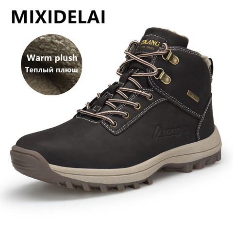 Outdoor Fashion Leather Men Boots Comfortable Men Shoes Waterproof Ankle Boots Short Plush Winter Warm Work Shoes Big Size 39~48 ► Photo 1/6