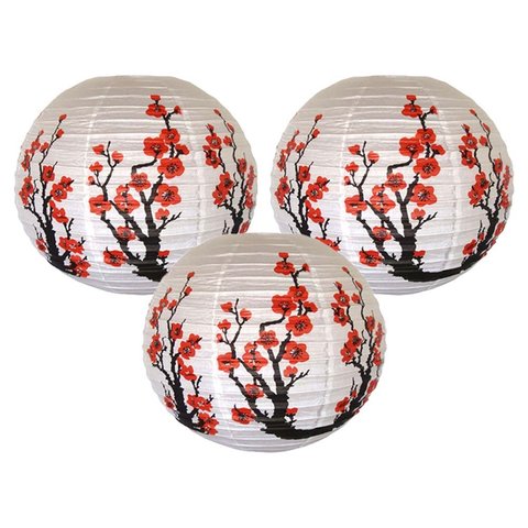 3pcs/lot Red Sakura Paper Lanterns 16inch 40cm Chinese Japanese Festival Paper Lantern Flower Balls Wedding Party Decorations ► Photo 1/6