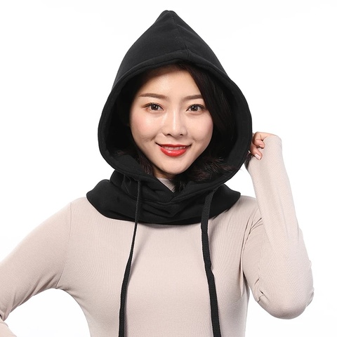 Winter Cotton Hat Women Warm Thick Ear Neck Protection Hat Female 2 Layer Hooded Collar Removable Drawstring Cap ► Photo 1/6