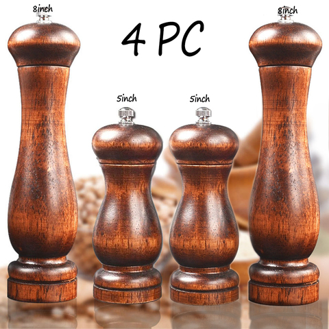 4PC Oak Pepper Grinder Coarse Salt Solid Wooden Oak Pepper Mill Handheld With Adjustable Ceramic Core Manual Kitchen Tools ► Photo 1/6