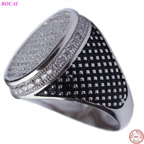 BOCAI 2022 New 925 sterling silver jewelry male ring  generous Thai silver jewelry densely zircon wide man's 925 silver ring ► Photo 1/6