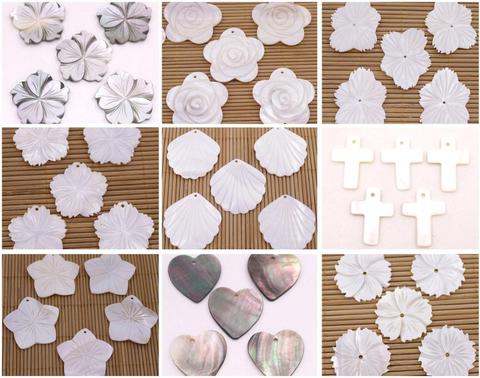 5PCS Natural White Black mother of pearl shell Jewelry Making 17mm-45mm Flower Cross Moon Choose ► Photo 1/6