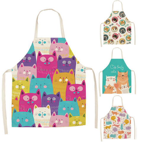 1 Pcs Kitchen Apron Cute Cartoon Cat Printed Sleeveless Cotton Linen Aprons for Men Women Home Cleaning Tools 66x47cm 47x38cm ► Photo 1/6