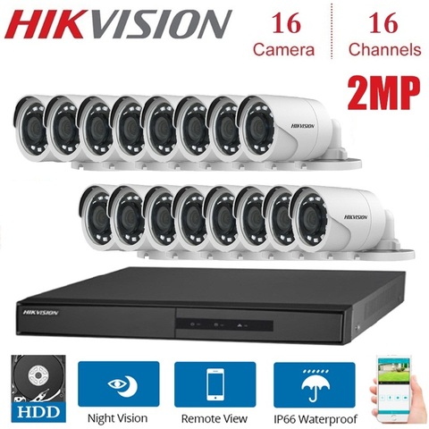 16 Channels HIKVISION English Version DVR DS-7216HGHI-F1/N 1080P with 16pcs 2MP 4 in 1 indoor outdoor night vision Camera KITS ► Photo 1/4