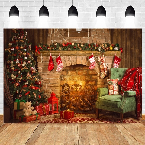Merry christmas Car Fireplace Photography Custom Portrait Party Decoration Photographic Backgrounds Backdrops For Photo Studio ► Photo 1/6