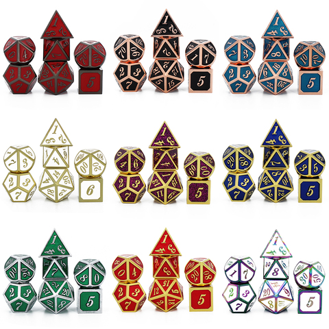 7pcs set Metal Dice Set D&D Dice Velvet Pouch D20 D12 D10 D% D8 D6 D4 dice DND RPG MTG Table Games dados dices set metal dice ► Photo 1/6