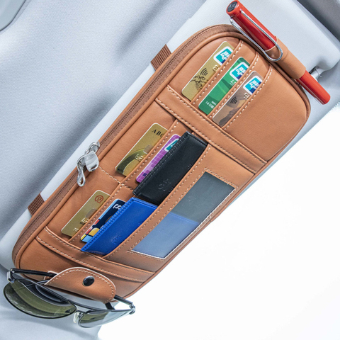 Auto Sun Visor Organizer Storage Box Sunglasses Clip Stowing Tidying Bag Bill Pen Card Holder CD DVD Organizer With Zipper ► Photo 1/6