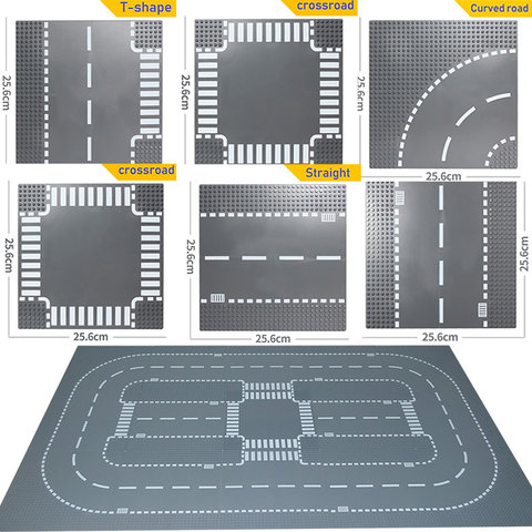 City Road Street Baseplate Straight Crossroad Curve T-Junction Building Blocks 7280 7281 Compatible with legoe City Base Plate ► Photo 1/6