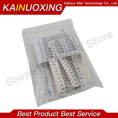 1206 SMD Capacitor assorted kit ,16values*20pcs=320pcs 10PF-22UF Samples kit ► Photo 1/1