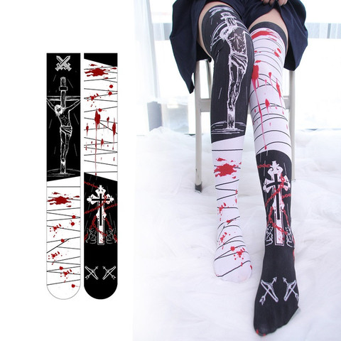 Sexy Black Letter Long Socks Women Over Knee Thigh High Stockings For Ladies Girls Warm Cosplay Japanese Cute Silk Stockings ► Photo 1/6