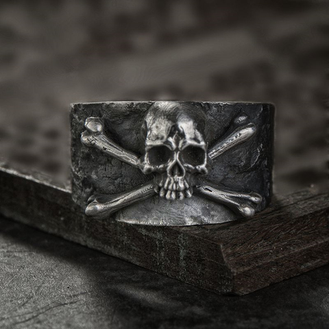 Mens Vintage Crossbones Skull Stainless Steel Ring Fine Detail Punk Biker Jewelry Gift ► Photo 1/4