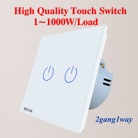 WELAIK EU 2gang1way Wall-Touch-Switch Crystal-Glass-Panel-Switch Wall-Switch  Intelligent- Light-Switch  AC250V A1921CW ► Photo 1/5