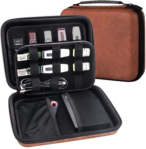 USB Flash Drive Case, Hard Drive Case Waterproof Shockproof Bag/Electronic Cable Accessories Organizer Brown ► Photo 1/6