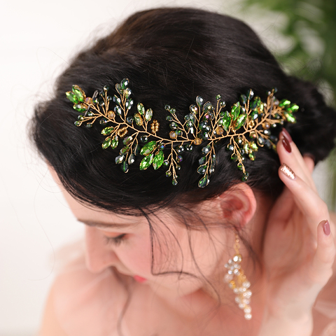 Bride Wedding Black Red Blue Green Rhinestones Headband Crystal Hair Accessories Bridal Headpiece for Women ► Photo 1/6