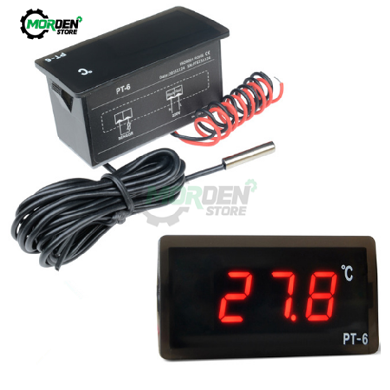 50~110C Temperature DetectoODFS Red DC12V Digital Thermometer With Temp Probe 