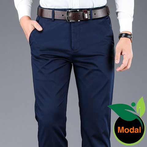 4 Color Men's Business Casual Pants Modal Fabric Straight High Quality Trousers Male Brand Navy Light Grey Khaki Black ► Photo 1/6