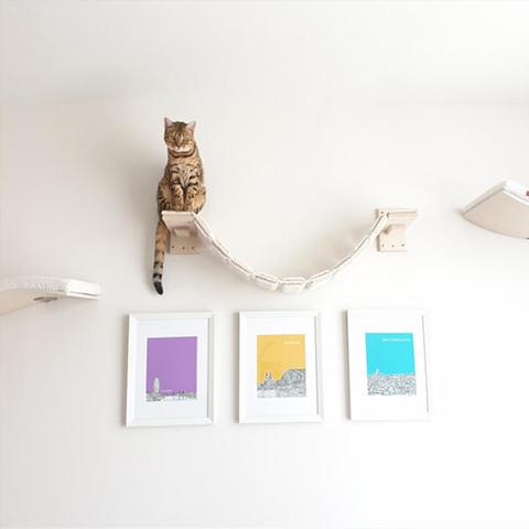 Multi-layer Board Wall Hanging Cat Climbing Ladder Cat Wall Frame Hemp Rope Solid Wood Suspension Bridge Cat Wall Soft Ladder ► Photo 1/6