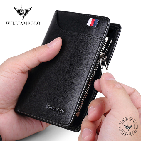 WILLIAMPOLO Genuine Leather Men Wallet With Card Holder Men Short Wallet Purse Zipper Wallets Casual Standard Wallets PL293 ► Photo 1/6