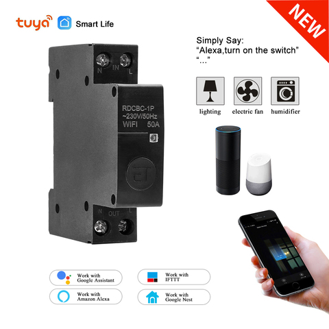 tuya 1P 18mm WiFi Smart Circuit Breaker Switch with  Alexa google home for Smart Home ► Photo 1/6