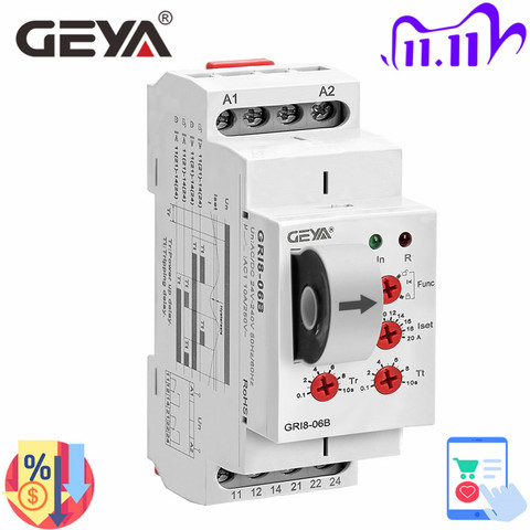 GEYA GRI8-06 AC DC Current Sensor Relay 2NO2NC 8A Current Monitoring Relay 24V-240V Wide Range Operating Voltage ► Photo 1/6