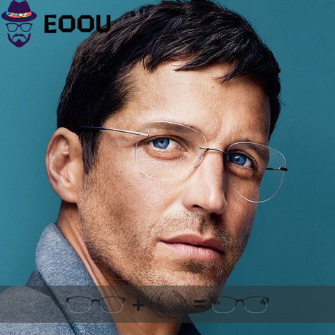 Aviator Rimless Glasses Men's Optical Glasses Prescription Anti blue light Oculos Myopia Multifocal Lens Men Frame Glasses ► Photo 1/4