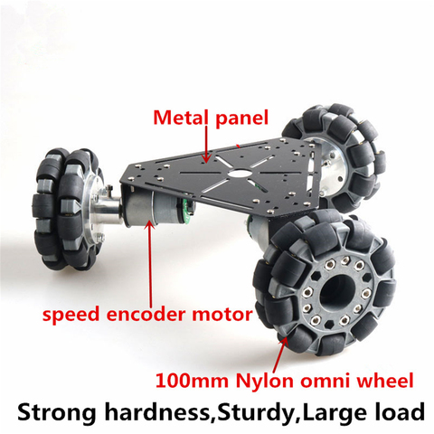 4WD 4 Inches Omni Wheel Metal Car Chassis Kit 100mm Nylon Mecanum Wheel 1/2 Layer Robot Platform With Speed Encoder Motor DIY ► Photo 1/6