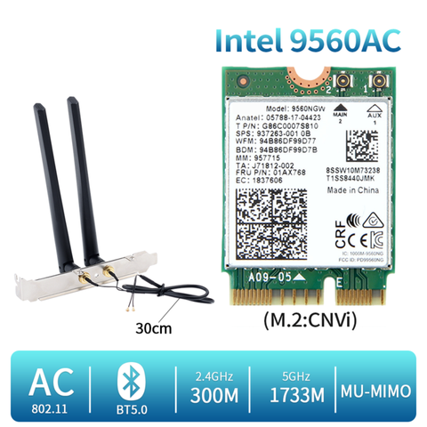 1730Mbps For Intel Dual Band Wireless AC 9560 Desktop Kit Bluetooth 5.0 802.11ac M.2 CNVI 9560NGW Wifi Card With Antenna ► Photo 1/5