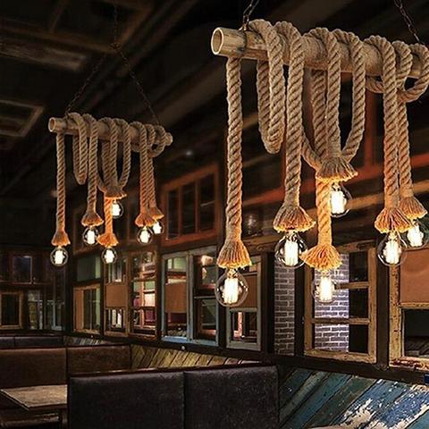 1/1.5M Vintage Rustic Hemp Rope Ceiling Chandelier E27 220V Pendant Lamp Dual Head Hanging Lights for Living Room Bar Decor ► Photo 1/6