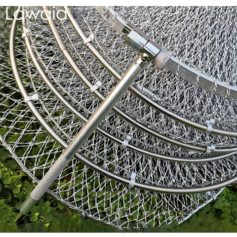 Lawaia Fishing Landing Net Handmade Grey Braided Line Hand Net Folding Quick-drying Net Cages Stainless Steel Rings Fishing Gear ► Photo 1/6