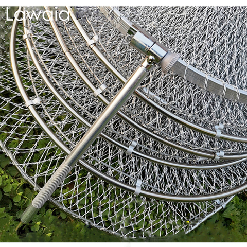 Lawaia Fishing Landing Net Handmade Grey Braided Line Hand Net Folding Quick-drying Net Cages Stainless Steel Rings Fishing Gear ► Photo 1/6