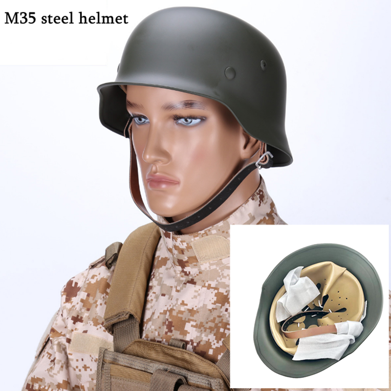Green WW2 German Elite WH Army M35 M1935 Steel Helmet Stahlhelm Retro Solid 