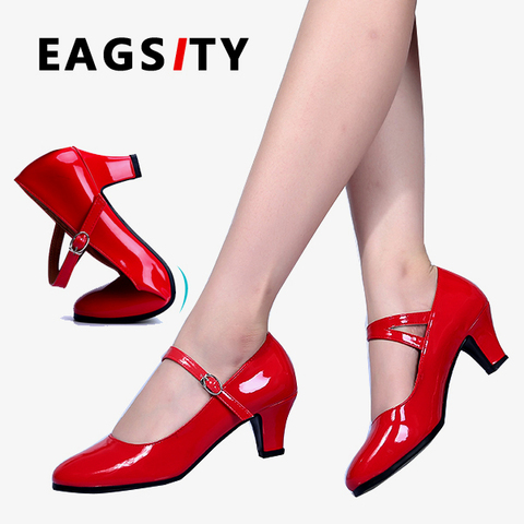 EAGSITY Red Mary Jane shoes ankle strap pointed toe fashion women kitten heel Female pumps wedding party dancing shoes ► Photo 1/6